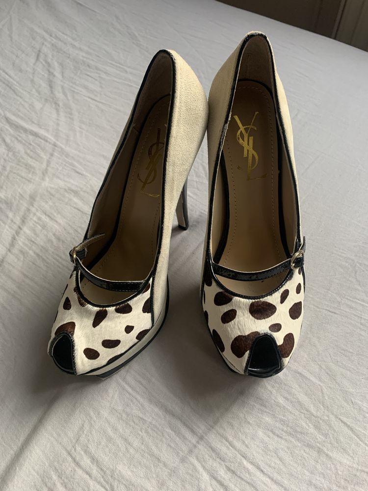 Yves Saint Laurent rozm 38 szpilki z kotywem zwierzecym