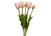 Tulipan sztuczny tulipany silikonowe bukiet 5 sztuk BIAŁE RÓŻOWE 44cm