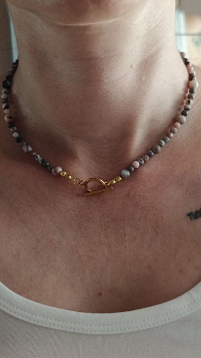 Naszyjnik czoker handmade z kamieni Jaspis pastelowy