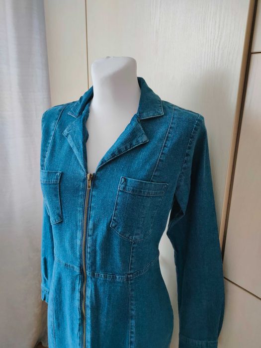 John Baner NOWA niebieska sukienka jeansowa 40 L ołówkowa długi rękaw