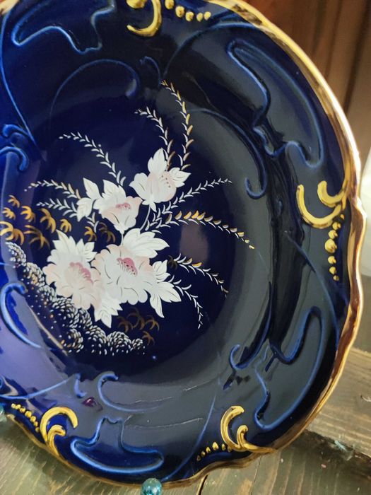Patera półmisek kobalt  kwiaty Crown