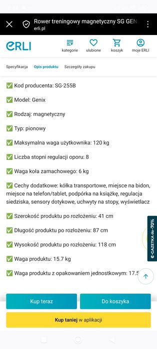 Rowerek treningowy Genix sapphire