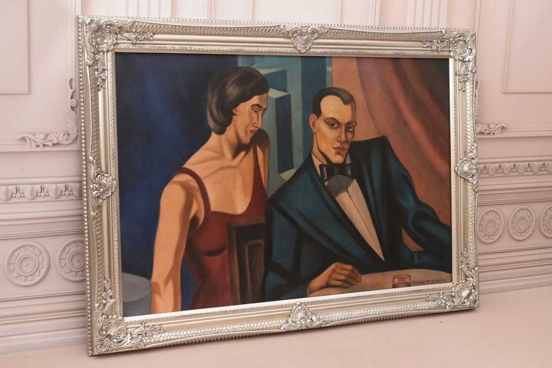 T De Łempicka - Kobieta i Mężczyzna - Stary Obraz Olejny ART DECO