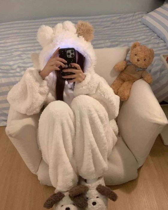 Женская пижама шерсть Тедди домашний костюм Мишка с ушками 42-46 S-L