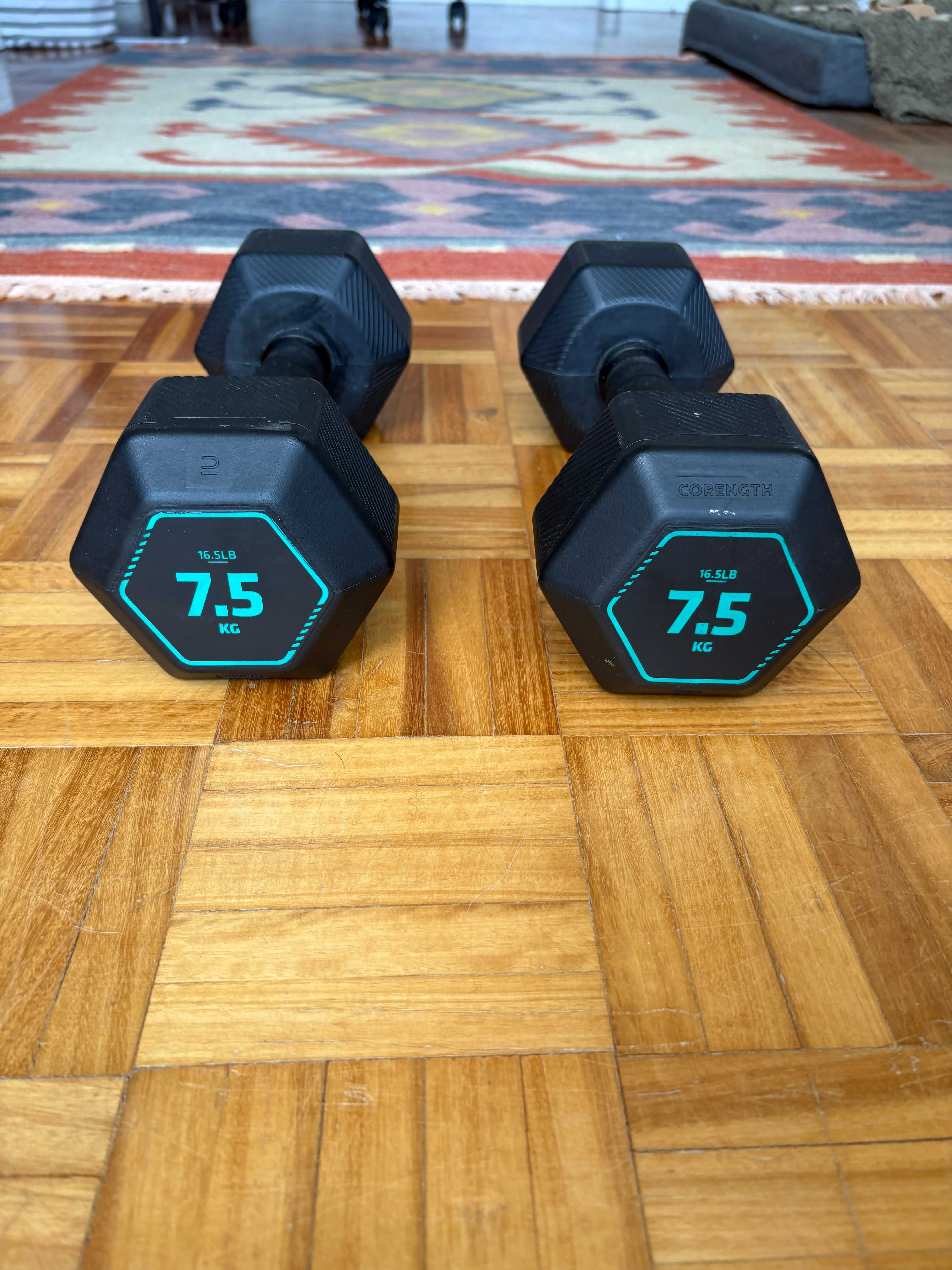 2 x Haltere Hexagonal de Musculação e Cross Training 7,5 kg Preto