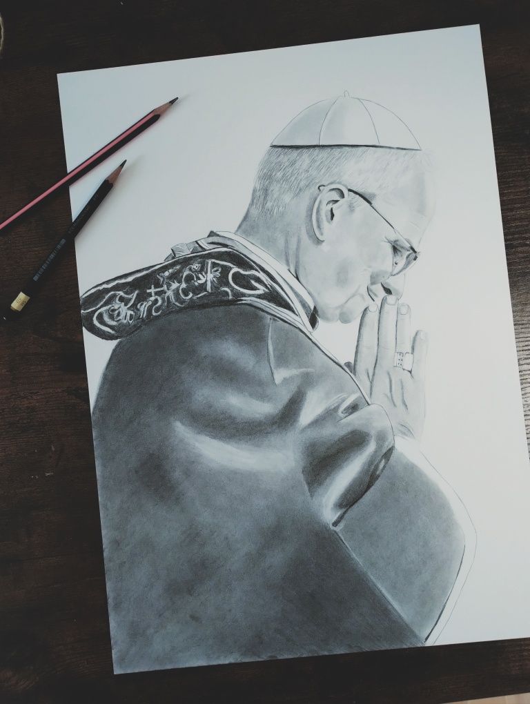 Papież Leon XIV portret ołówkiem rysunek szkic