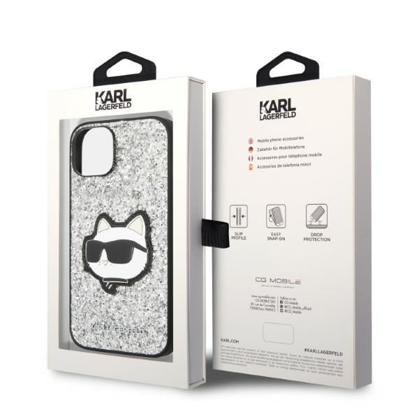 Etui Karl Lagerfeld Glitter Choupette dla iPhone'a 14/15/13, Srebrne