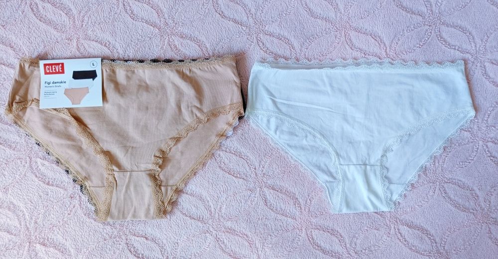 Nowe figi damskie 4 pary, zestaw,majtki. Bawełna, koronka. Rozmiar L
