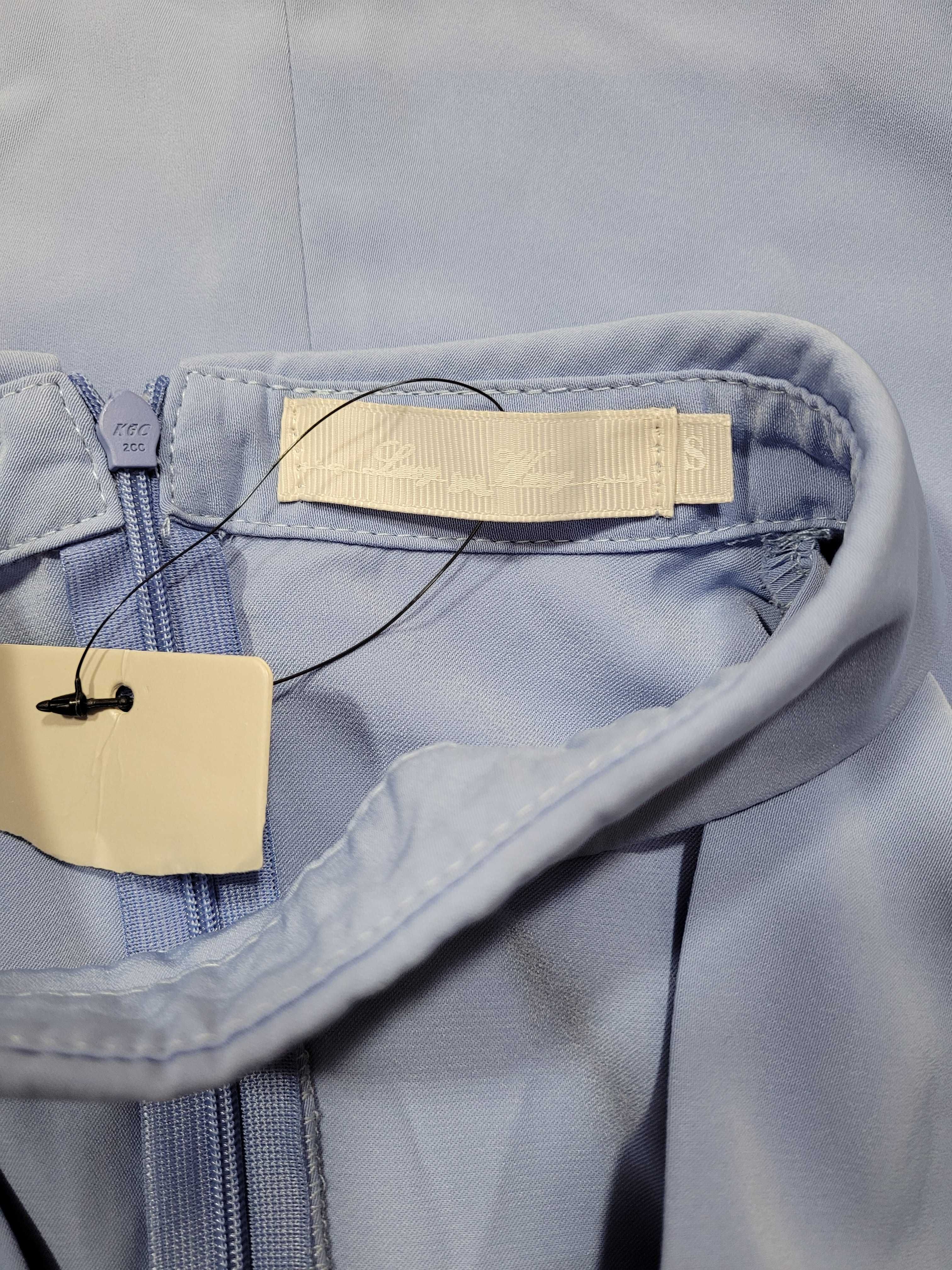 Nowa niebieska bluzka damska 36,S dekolt serek choker