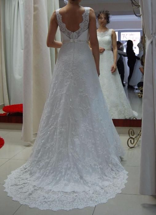 Suknia ślubna Kaledonia tren koronka ecru rozmiar 32/34 + bolerko