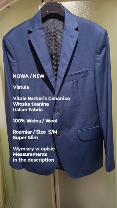 Vistula  Męska marynarka z włoskiej tkaniny Merino, S. Slim, Roz. S/M