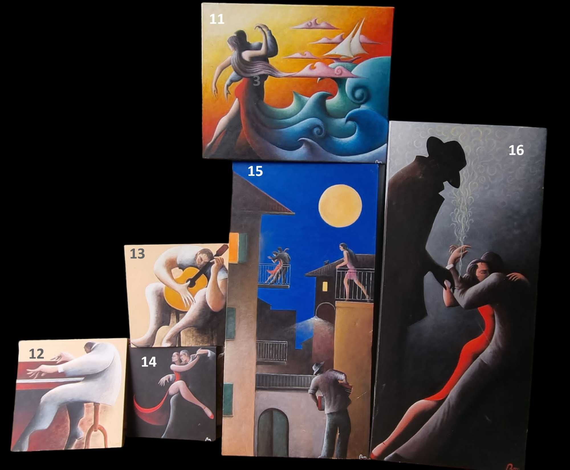 Quadros pintados à mão sobre Tango e sobre o Mar
