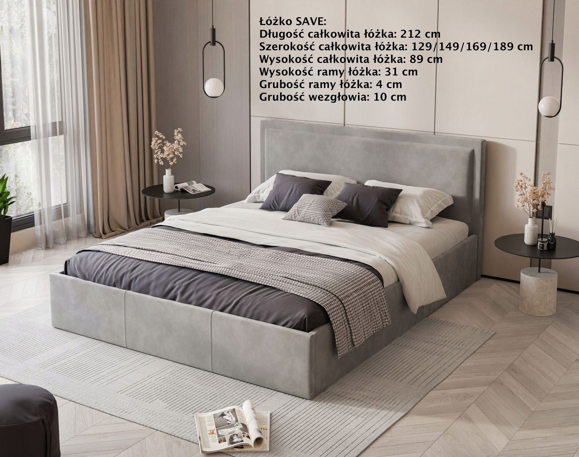 Łóżko Tapicerowane z Pojemnikiem 120/140/160/180x200 Podnoszony stelaż