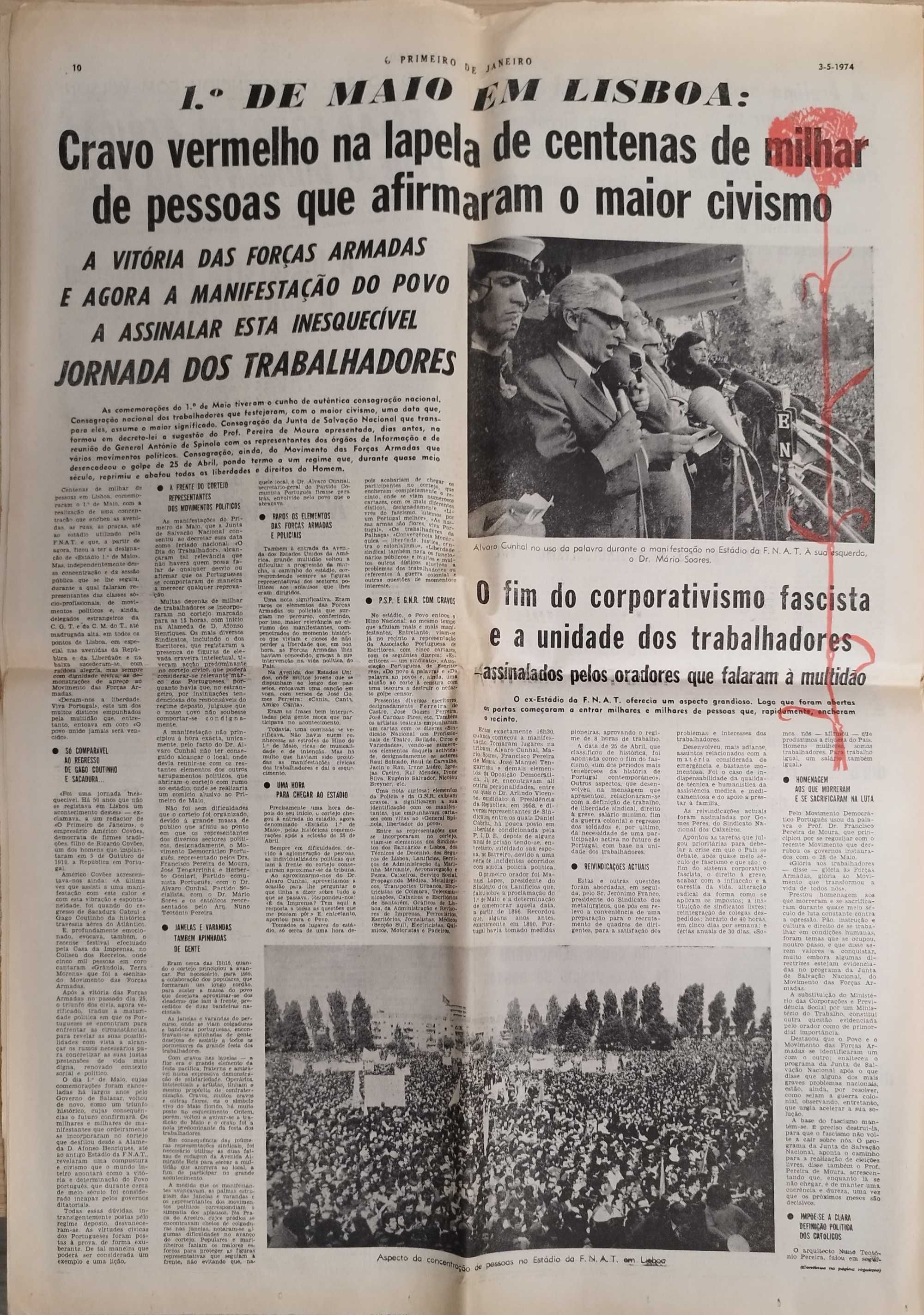 Jornal "O Primeiro de Janeiro" de 3 Maio 1974- após a revolução