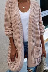 Sweter narzutka Reserved rozmiar S ażurowy beżowy