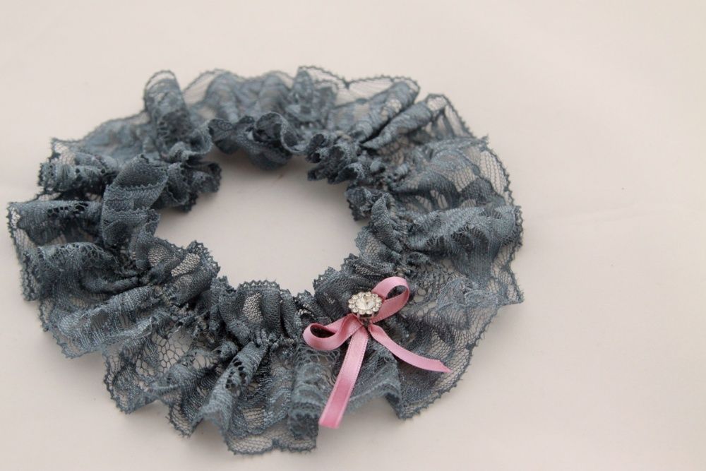 podwiązka ślubna dusty blue handmade