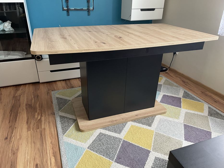 Stół do pokoju salonu rozkładany 140-220cm Dąb Artisan Czarny Nowy