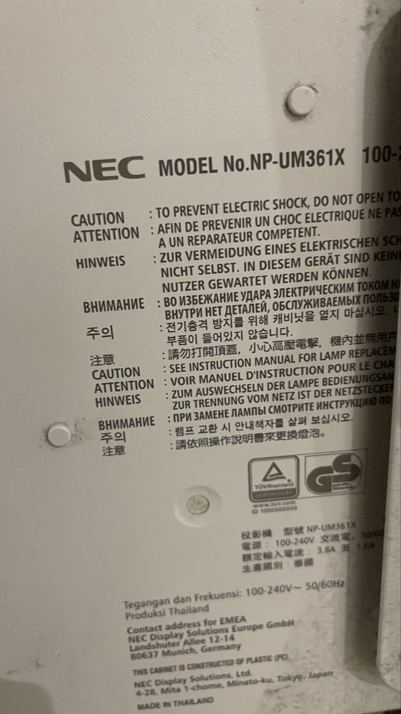 Rzutnik Projektor krotkoogniskowy NEC UM361X