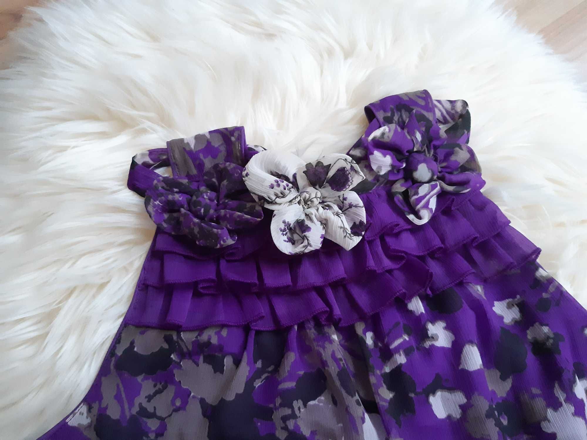 fioletowa zwiewna bluzka mgiełka w kwiaty dekolt halter Vero Moda S