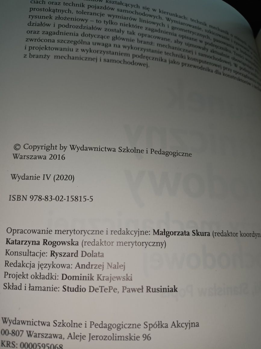 Rysunek techniczny zawodowy podręcznik WSiP