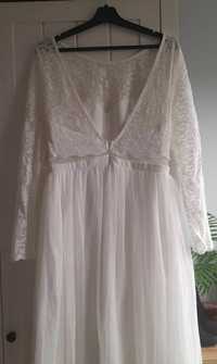 Super elegancka biała sukienka S/M 36 gołe plecy