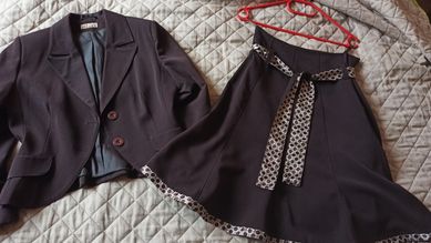 kostium garsonka żakiet i spódnica 38 M brązowa j.nowy garnitur