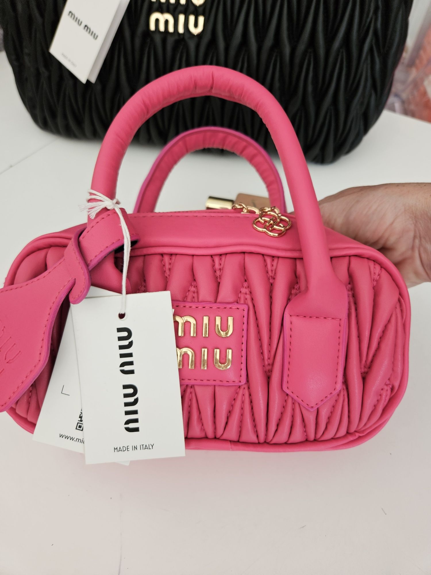 Miu miu mini torebka pikowana pink różowa barbie logo logowana