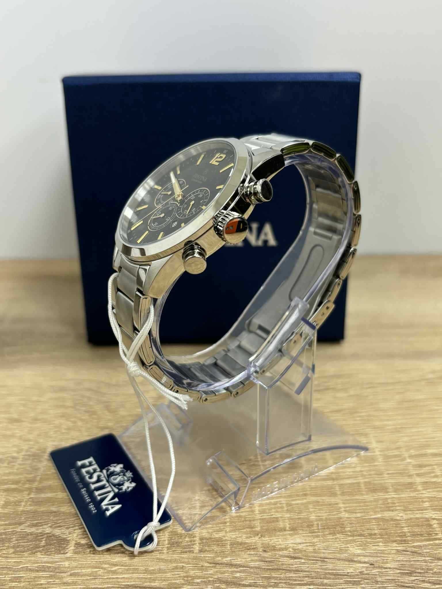 Festina F20343/4 – Czarna tarcza z detalami w złocie. okazja!!