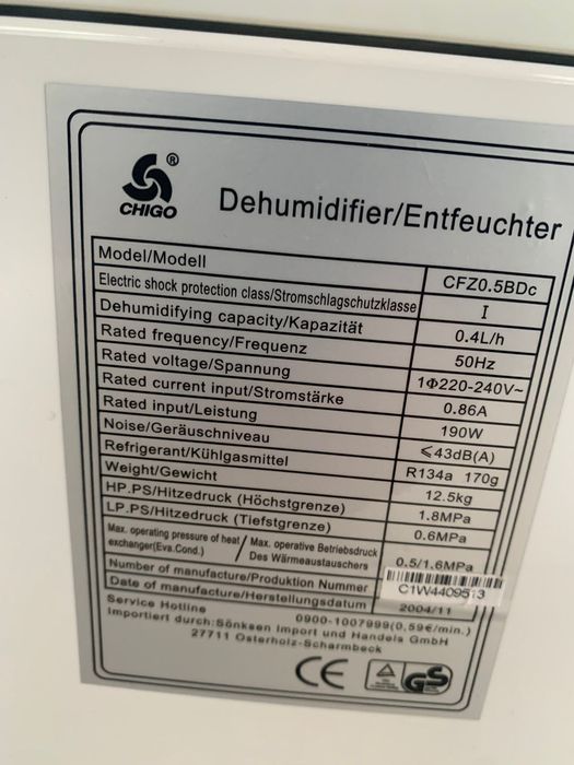 Осушувач повітря Chigo CFZ0.5BDc