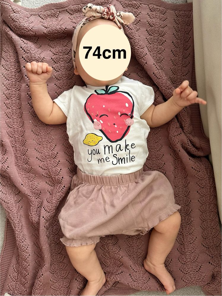 Body z krótkim rękawem Lindex blumersy HM zestaw 68 74 cm