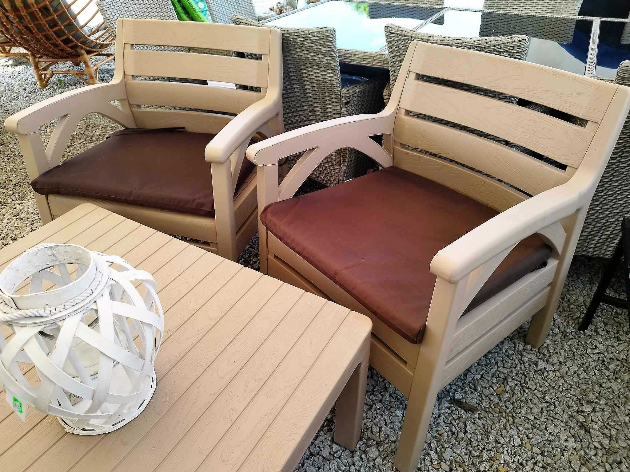 Zestaw mebli ogrodowych sofa + 2 fotele + stół meble ogrodowe tarasowe
