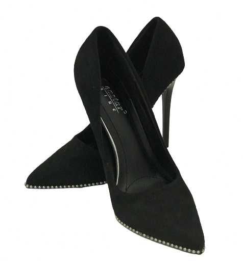 Czarne szpilki zamszowe buty damskie ozdoby rozm 36