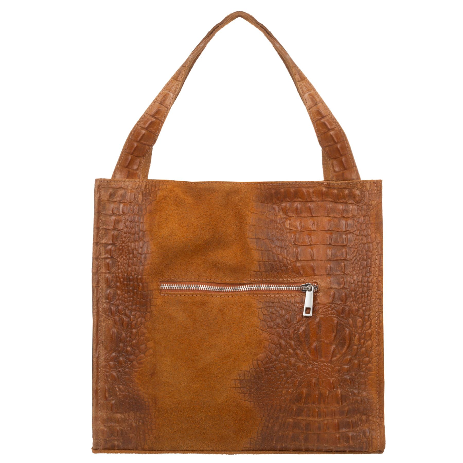 VERA PELLE torebka zamszowa shopper kroko na ramię V549 c.brązowa