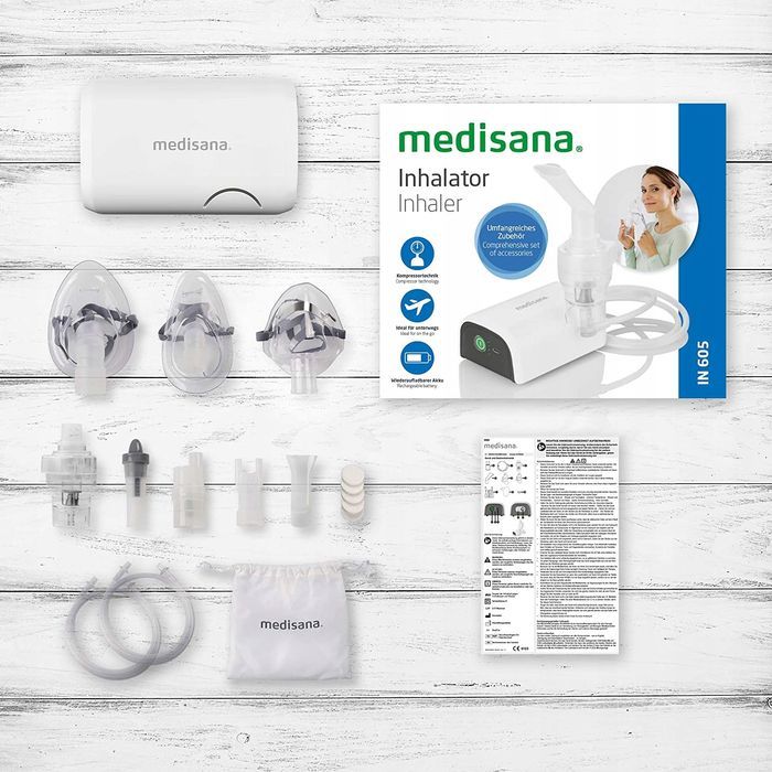 Inhalator pneumatyczny nebulizator Medisana IN 605, akcesoria