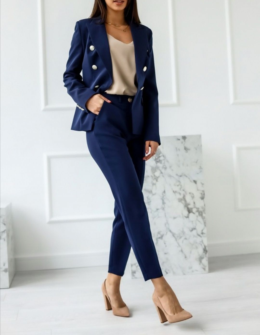 Garnitur granatowy EDAN Balmain marynarka + spodnie Xs/34 i S/36
