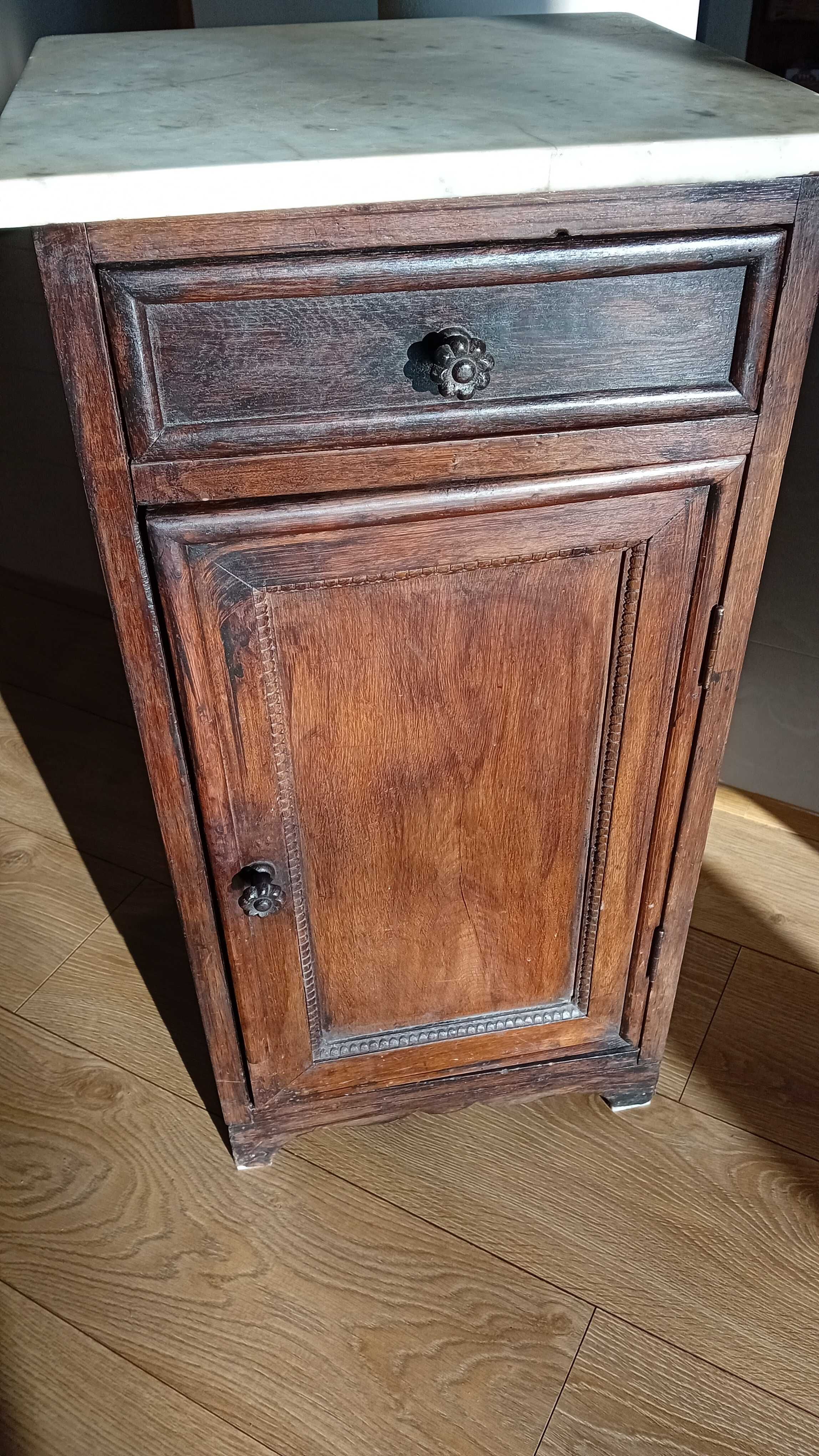 Szafka nocna przedwojenna antyk vintage  blat marmur