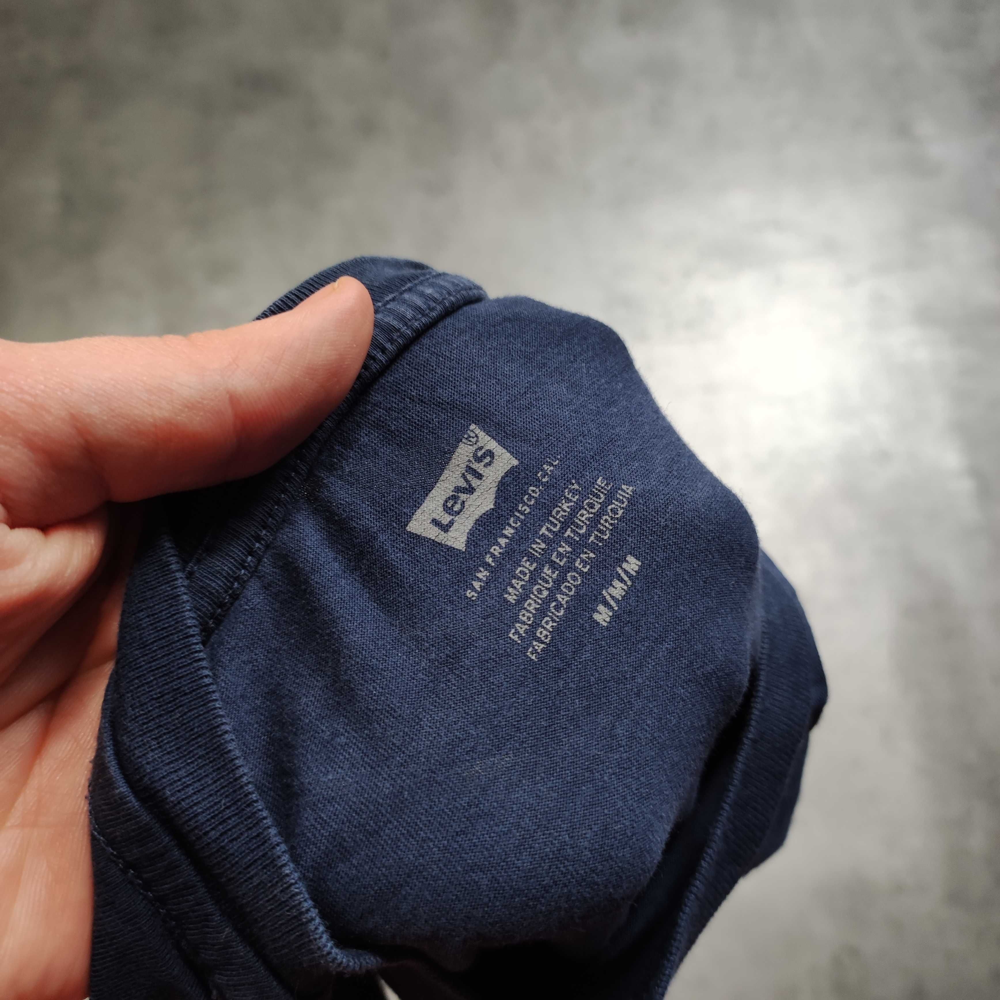 MĘSKA Koszulka PREMIUM Granatowa Levis Duże Logo Bawełna Nadruk Casual
