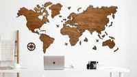 Drewniana mapa świata z granicami i nazwami państw, 120x60 cm,