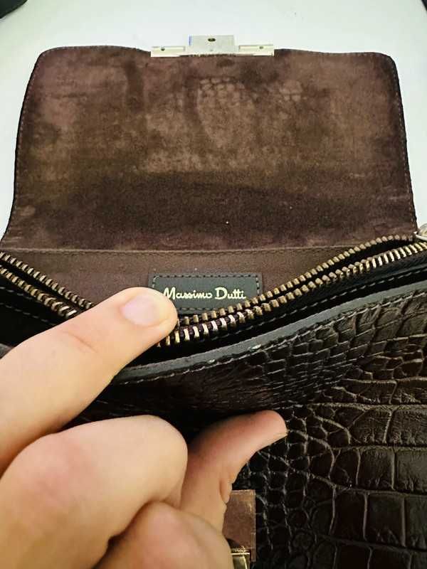 Bolsa pele castanha, tira colo, massimo dutti