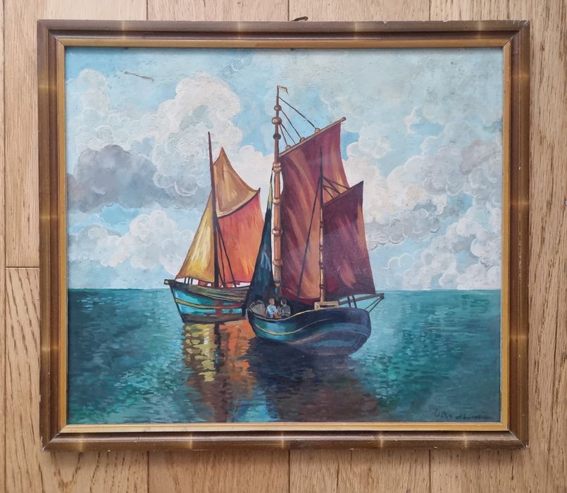 Żaglówki stary obraz olejny