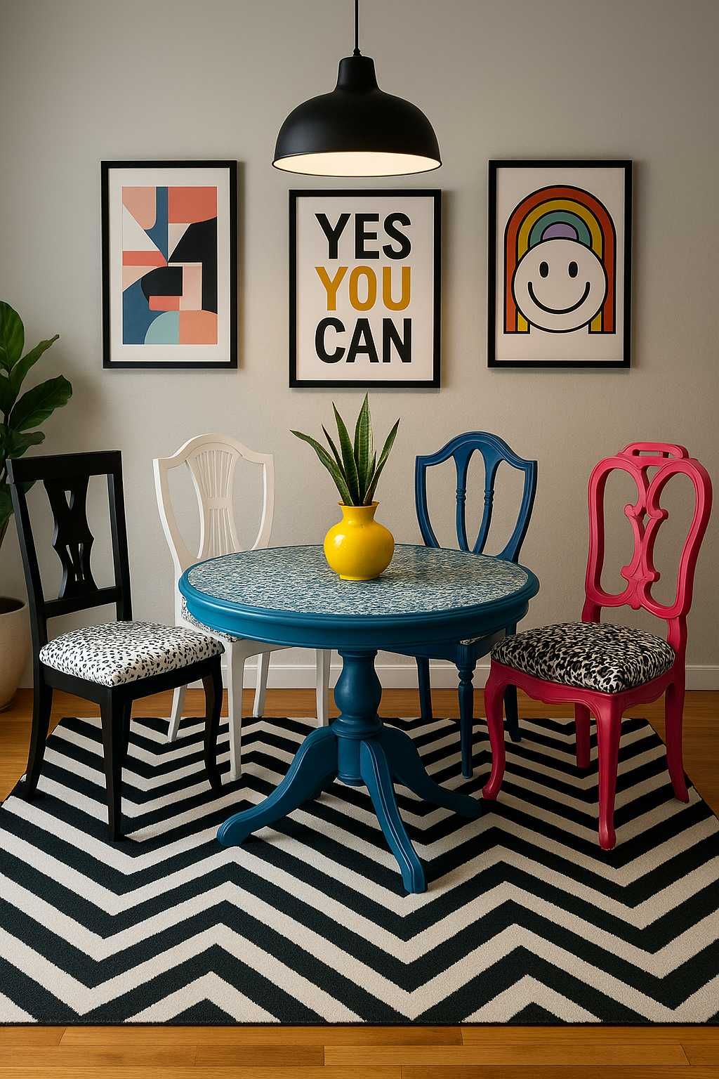 Mesa e cadeiras pintadas
