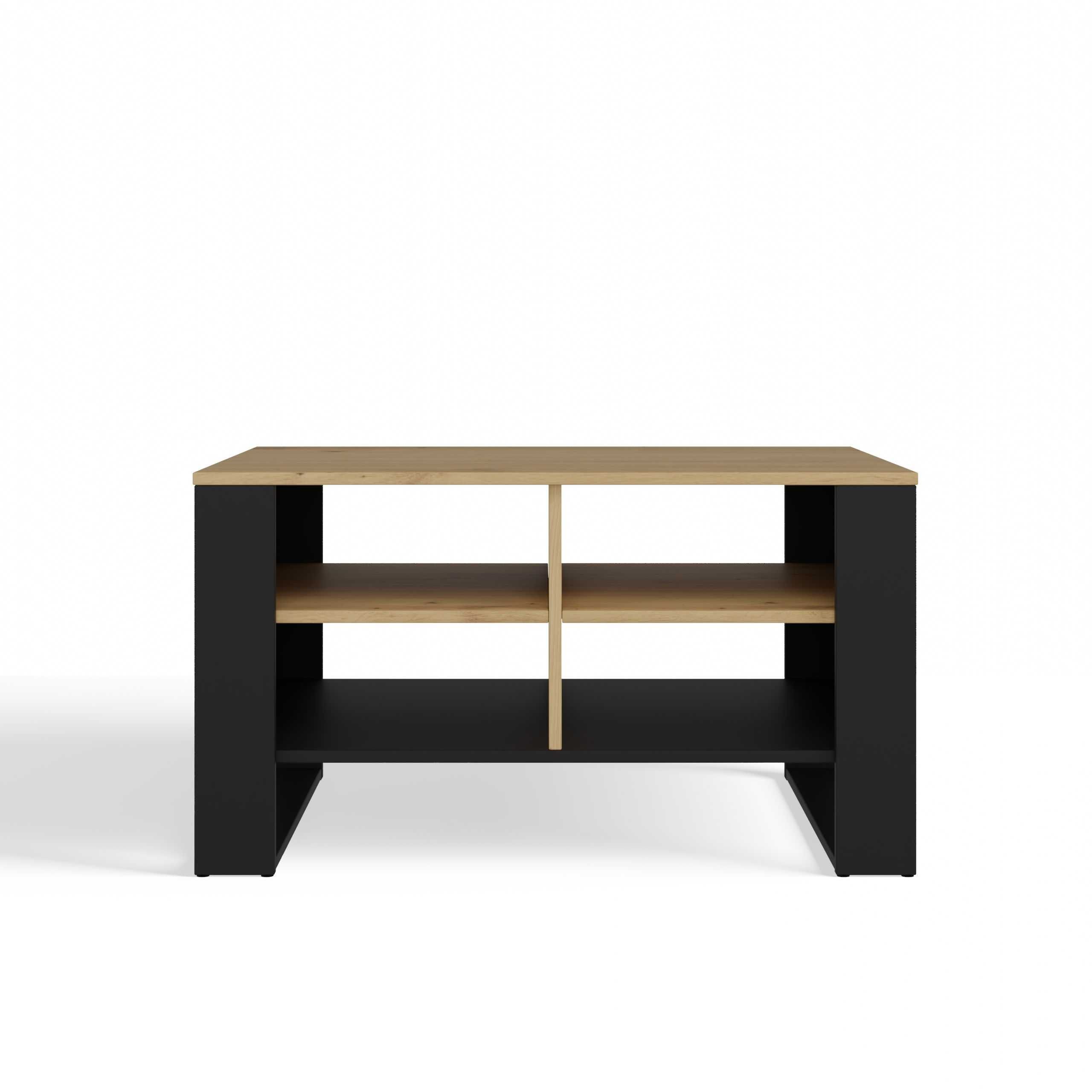 Stolik Kawowy MODERN 4P Ława z 4 Półkami DĄB ARTISAN / CZARNY