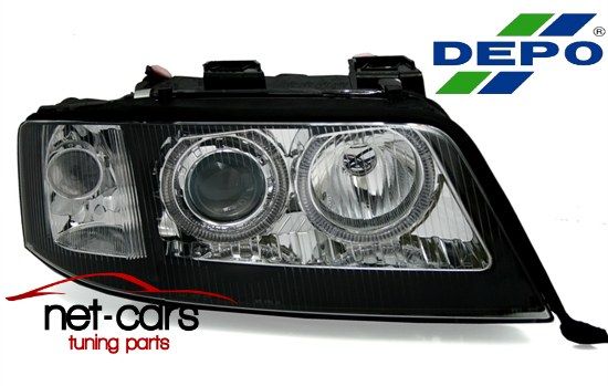 Reflektory Lampy przód AUDI A6 C5 97-01 H7 Angel Eyes czarne