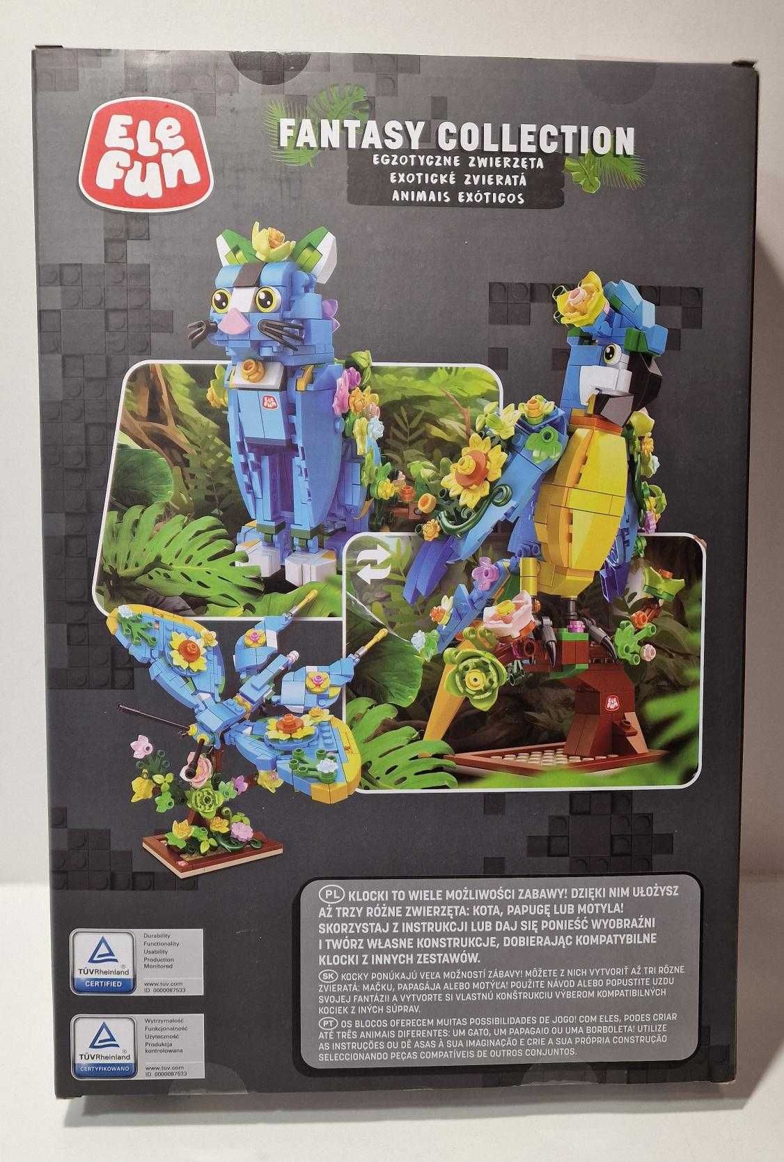 NOWE klocki ELEFUN Fantasy Collection papuga motyl kotek 442el.
