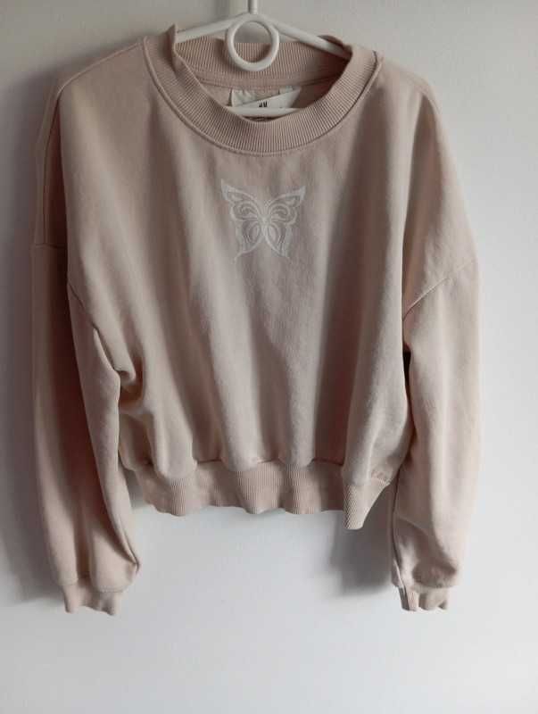 Bluza dla dziewczynki beżowa z motylkiem 134 140 hm