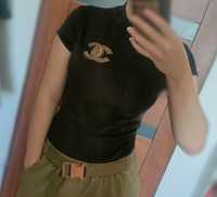 Bluzka koszulka czarny t-shirt damski ala welur welurowy Letticia