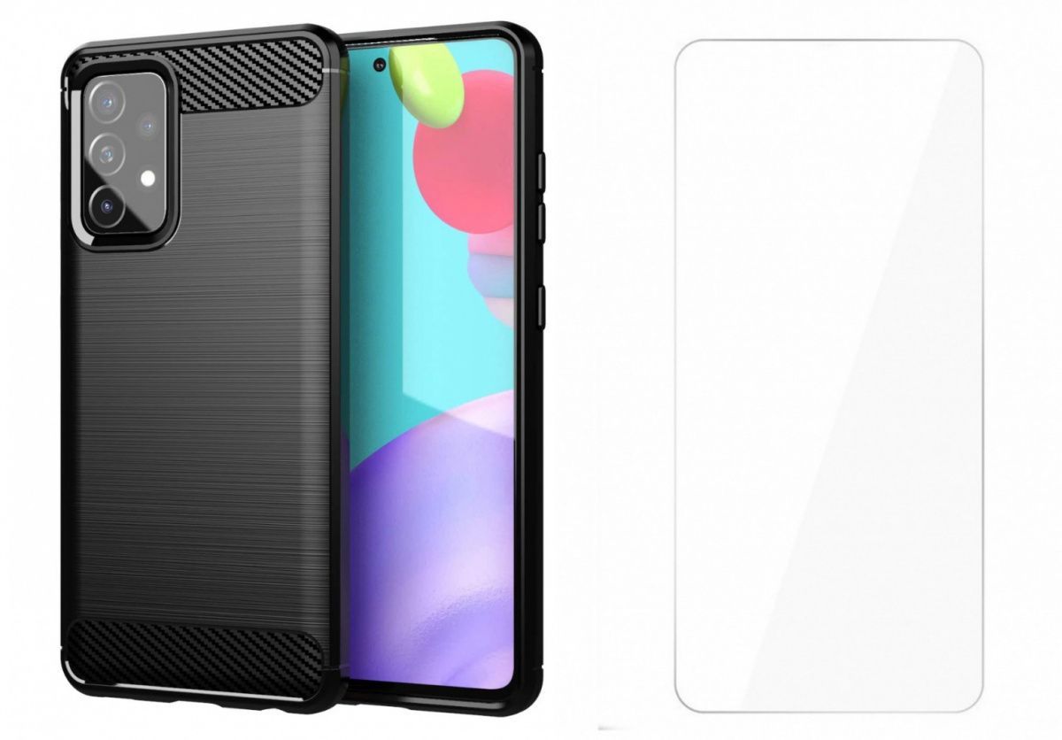 Etui Carbon Case + Szkło Hartowane Płaskie Samsung Galaxy A52 5G / 4G