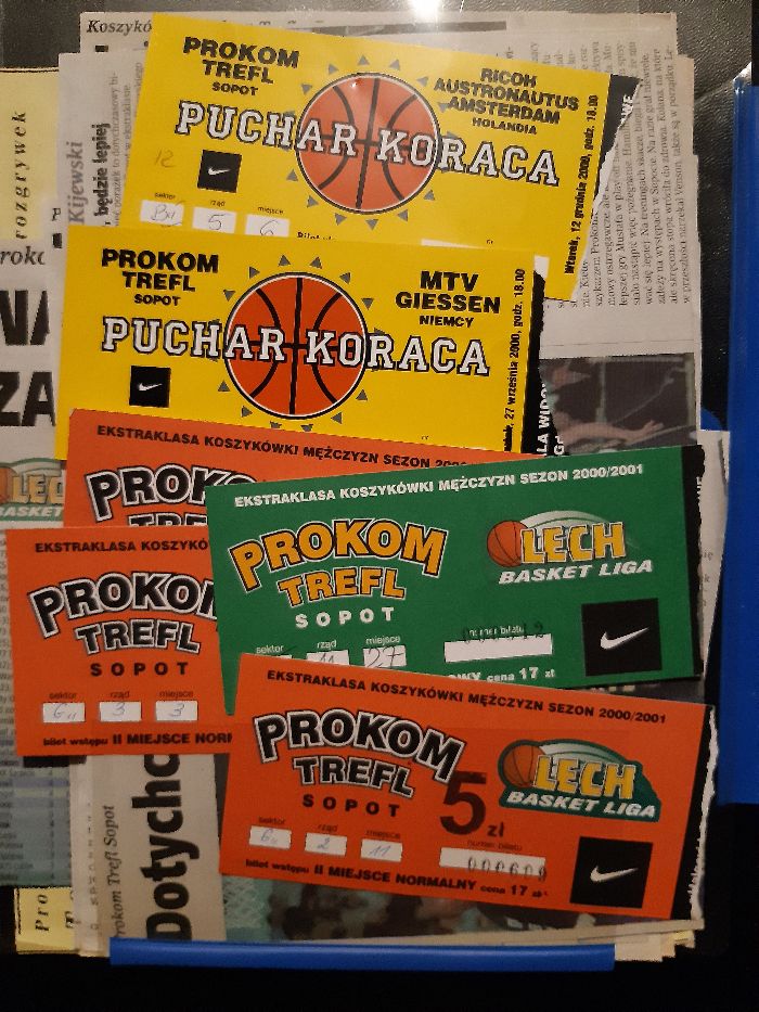 pamiątki kibica Trefl Sopot Prokom Asseco 2000-01 bilety wycinki