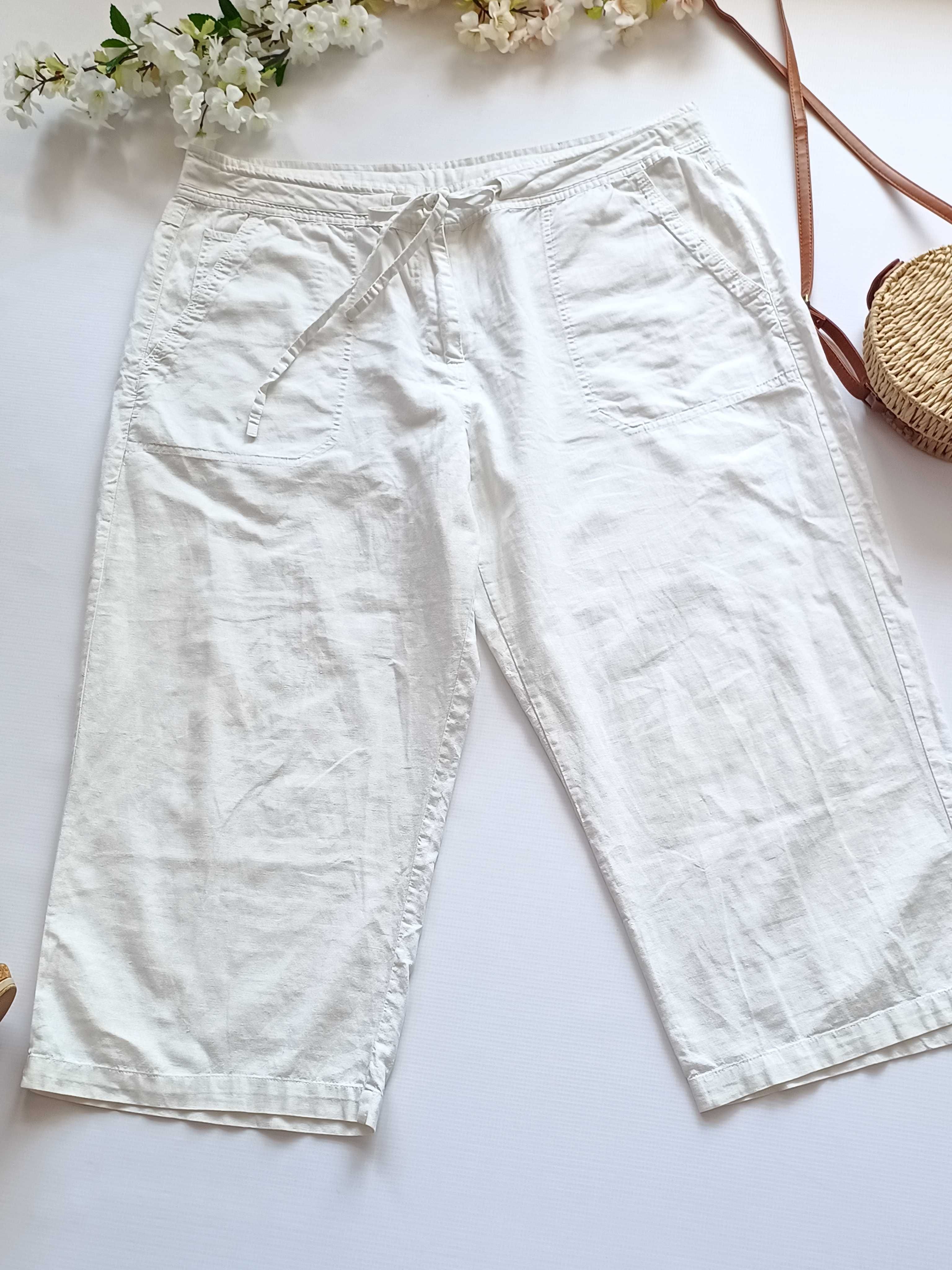 Białe spodnie chinosy gładkie lniane bawełniane  Casual Club 46 3XL
