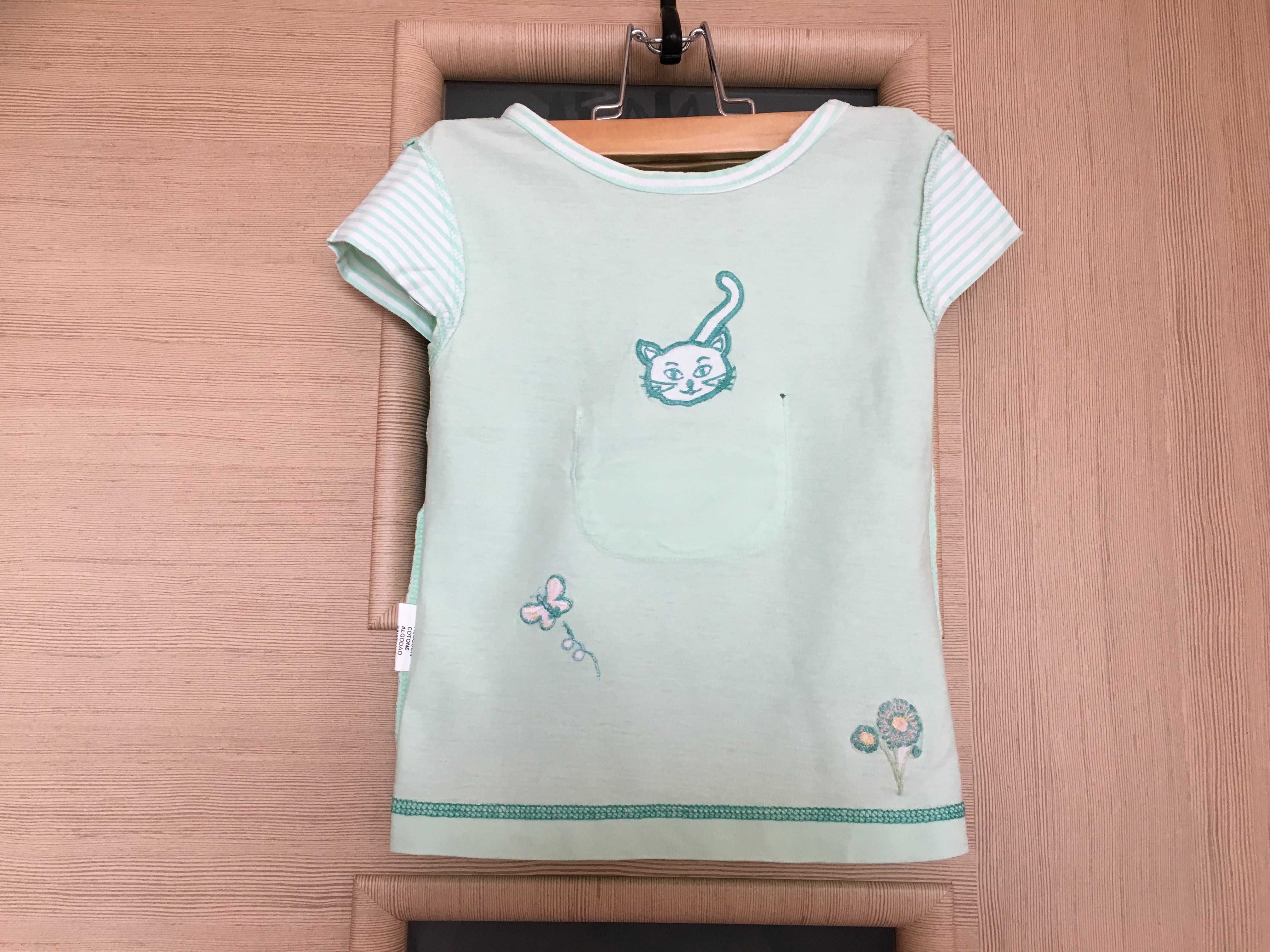 Miętowa bluzeczka, bluzka z krótkim rękawem kotek bawełna 2 latka